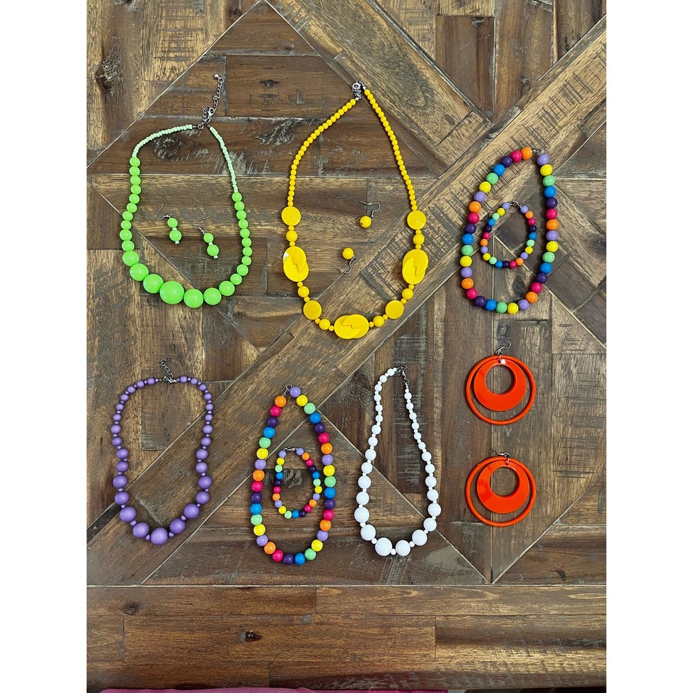 1980’s Call!  Necklaces, Earrings, Bracelet Lot, Bright Colors, Party